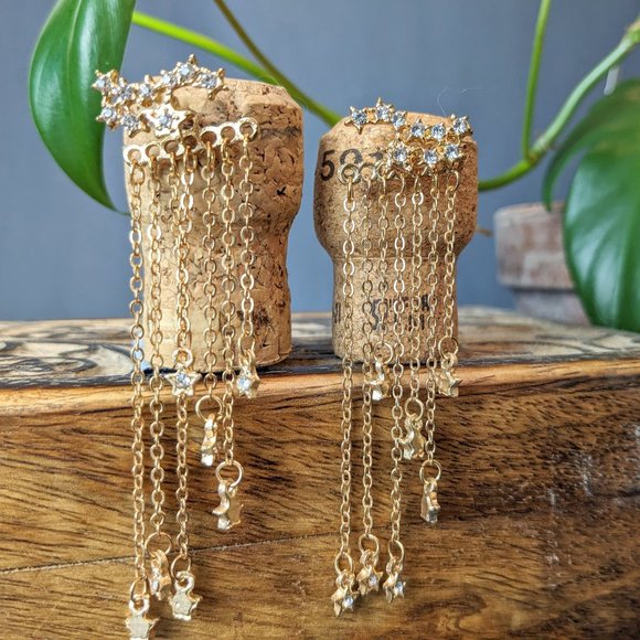 Celestial Golden Dangly Ear Jacket Earrings - Picture 3 of 16